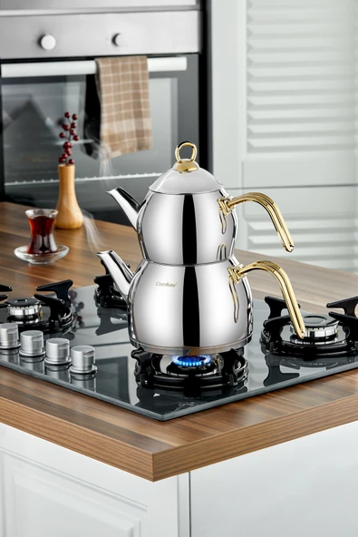Cooker Afitap Orta Boy Paslanmaz Çelik Çaydanlık Takımı 1,1-2 Litre ürün görseli 1