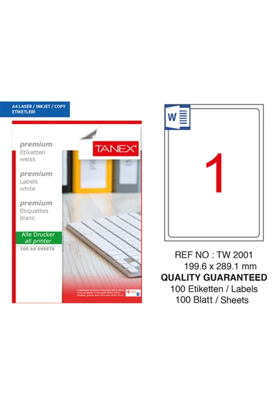 Tanex 199,6x289,1 Laser Etiket Tw-2001 ürün görseli 1