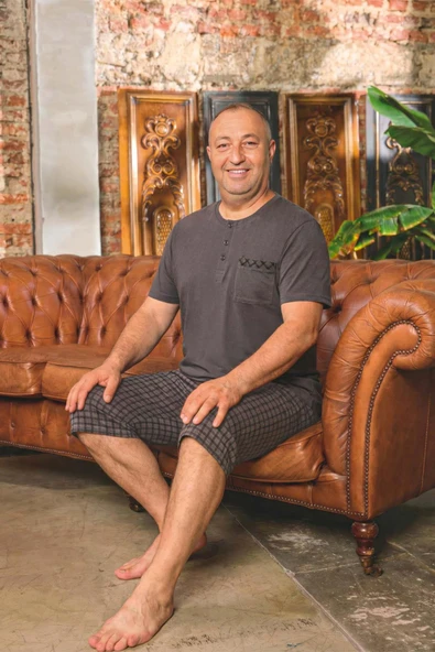 Aydoğan Erkek Dinç Büyük Beden Koton Koyu Gri Bermuda Pijama Takımı 0088 ürün görseli 1