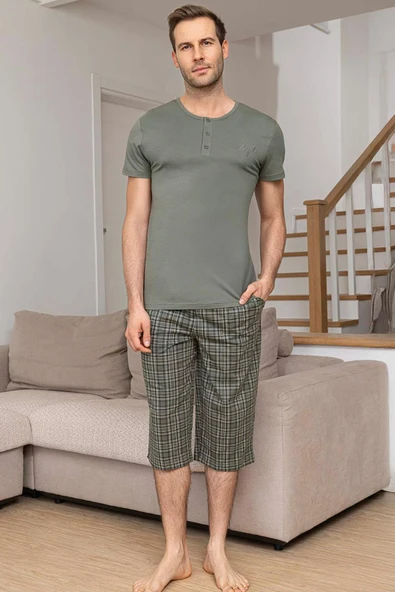 Aydoğan Erkek Civan Modal Bermuda Açık Haki Pijama Takım 0028 ürün görseli 1