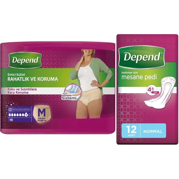 Depend Emici Külot Lohusa Pedi M - Medium - Orta Kadın (10 Lu) + Mesane Pedi Kadın Normal (12 Li) ürün görseli 1