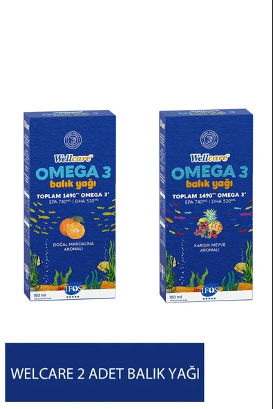 Wellcare Omega 3 Doğal Mandalina Aromalı Balık Yağı 150 ml + Wellcare Omega 3 Karışık Meyve Aromalı ürün görseli 1