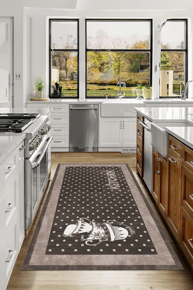 Napoli Home Baskılı Fincan Desenli Kitchen Yazılı Yıkanabilir Kaymaz Taban Salon Mutfak Halısı ürün görseli 1