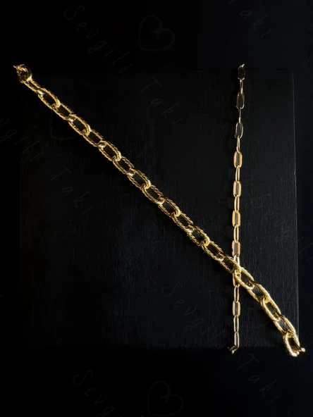 İkili Paperclip (Ataş) Gold Çelik Zincir Bileklik - MeToo Serisi ürün görseli 1