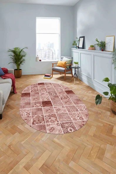Napoli Home Baskılı Patchwork Akrilik Desenli Yıkanabilir Kaymaz Oval Yolluk Mutfak Salon Halısı ürün görseli 1