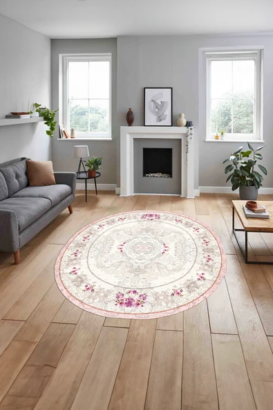 Napoli Home Klasik Otantik Model Baskılı Yıkanabilir Kaymaz Taban Yuvarlak Mutfak Salon Halısı ürün görseli 1