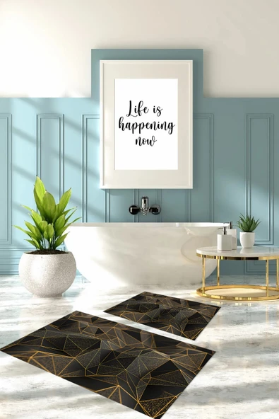 Napoli Home Dijital Baskılı Yıkanabilir Geometrik Desenli Banyo Paspası Klozet Takımı ürün görseli 1