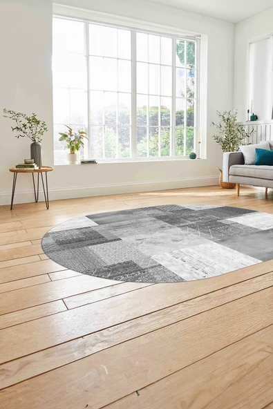 Napoli Home Baskılı Patchwork Dekoratif Yıkanabilir Kaymaz Oval Yolluk Mutfak Salon Halısı ürün görseli 1