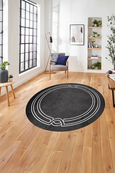 Napoli Home Çerçeveli Hitit Model Yıkanabilir Kaymaz Taban Yuvarlak Salon Halısı ürün görseli 1
