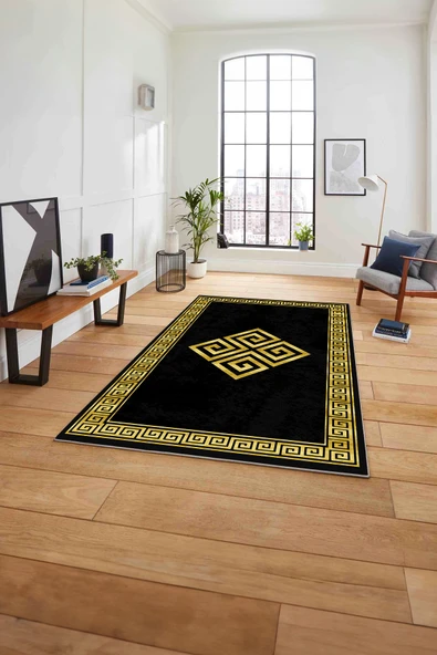 Napoli Home Çerçeveli Vektörel Desenli Yıkanabilir Kaymaz Taban Yolluk Mutfak Salon Halısı ürün görseli 1