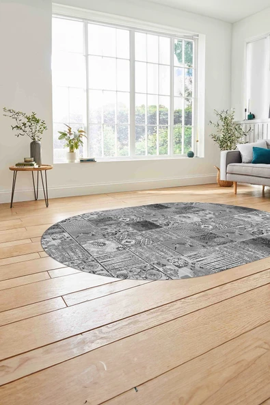 Napoli Home Baskılı Patchwork Klasik Motif Yıkanabilir Kaymaz Oval Yolluk Mutfak Salon Halısı ürün görseli 1