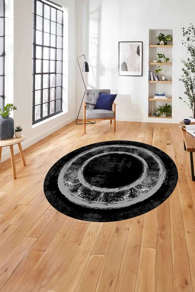 Napoli Home Çerçeveli Klasik Modern Baskı Yıkanabilir Kaymaz Taban Yuvarlak Salon Halısı ürün görseli 1