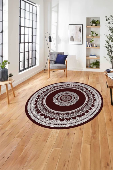 Napoli Home Çerçeveli Göbek Desenli Yıkanabilir Kaymaz Taban Yuvarlak Salon Halısı ürün görseli 1