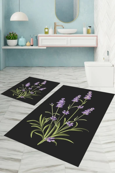 Napoli Home Dijital Baskılı Yıkanabilir Sade Çiçek Desenli Banyo Paspası Klozet Takımı ürün görseli 1