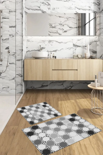 Napoli Home Dijital Baskılı Yıkanabilir Kaymaz Taban Sade Modern Banyo Paspası Klozet Takımı ürün görseli 1