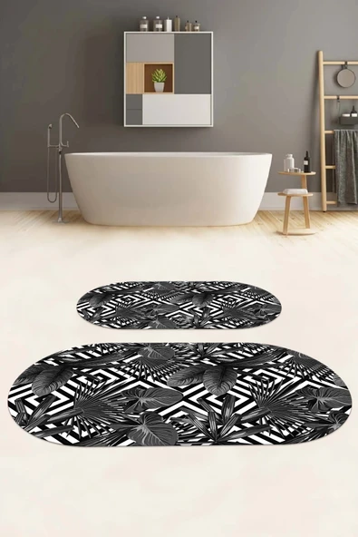 Napoli Home Dijital Baskılı Yıkanabilir Klasik Çiçek Desenli Oval Banyo Paspası Klozet Takımı ürün görseli 1