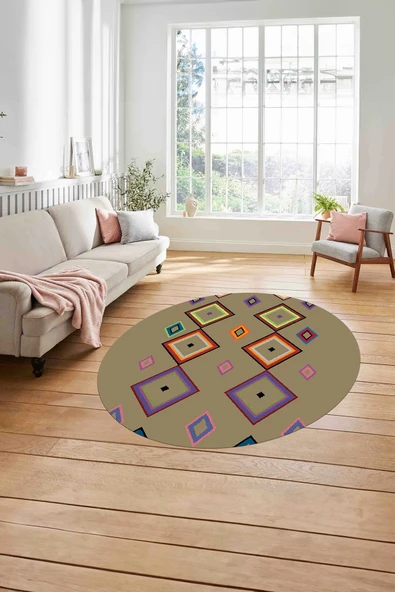 Napoli Home Baskılı İskandinav Sade Modern Yıkanabilir Kaymaz Yuvarlak Mutfak Salon Halısı ürün görseli 1