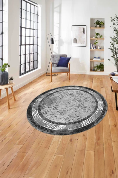Napoli Home Çerçeveli Kupa Desenli Yıkanabilir Kaymaz Taban Yuvarlak Salon Halısı ürün görseli 1