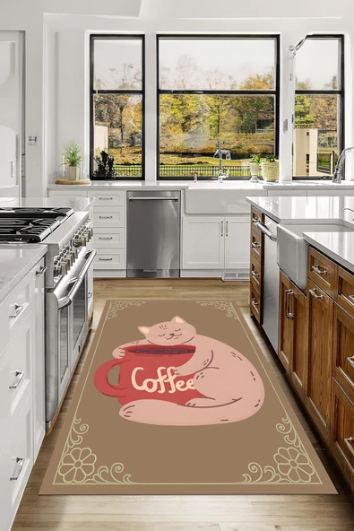 Napoli Home Dijital Baskılı Modern Kedi Motifli Yıkanabilir Kaymaz Taban Yolluk Salon Mutfak Halısı ürün görseli 1