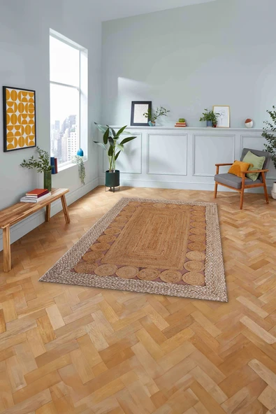 Napoli Home Dijital Baskılı Jüt Model Çerçeveli Yıkanabilir Kaymaz Yolluk Mutfak Salon Halısı ürün görseli 1