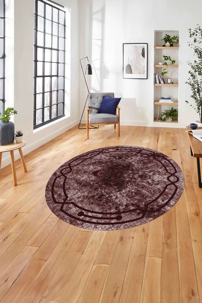 Napoli Home Çerçeveli Hitit Kesme Modelli Yıkanabilir Kaymaz Taban Yuvarlak Salon Halısı ürün görseli 1