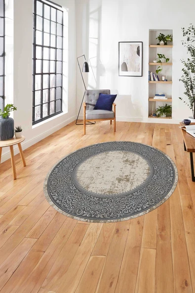 Napoli Home Çerçeveli Klasik Modern Model Yıkanabilir Kaymaz Taban Yuvarlak Salon Halısı ürün görseli 1