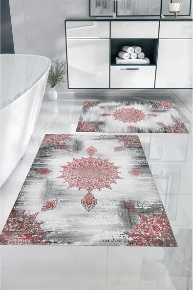 Napoli Home Dijital Baskılı Yıkanabilir Sade Vektörel Desenli Banyo Paspası Klozet Takımı ürün görseli 1