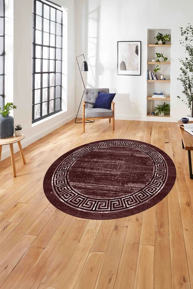 Napoli Home Çerçeveli Klasik Modern Yıkanabilir Kaymaz Taban Yuvarlak Salon Halısı ürün görseli 1