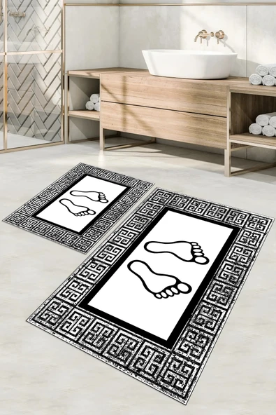 Napoli Home Dijital Baskılı Yıkanabilir Çerçeveli Ayak Baskılı Banyo Paspası Klozet Takımı ürün görseli 1