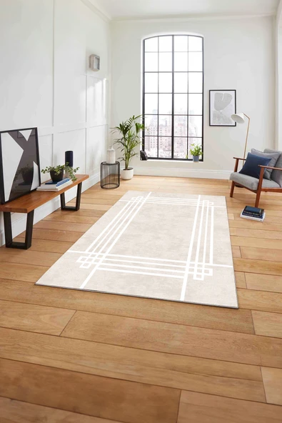 Napoli Home Çerçeveli Geometrik Motifli Yıkanabilir Kaymaz Taban Yolluk Mutfak Salon Halısı ürün görseli 1