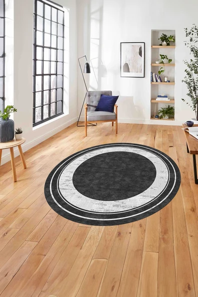 Napoli Home Baskılı Çerçeveli Düz Model Yıkanabilir Kaymaz Taban Yuvarlak Salon Halısı ürün görseli 1