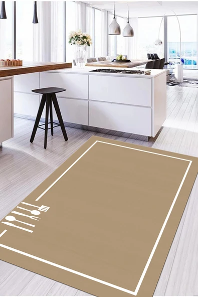 Napoli Home Baskılı Sade Düz Renk Desenli Yıkanabilir Kaymaz Taban Yolluk Salon Mutfak Halısı ürün görseli 1