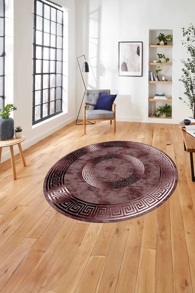Napoli Home Çerçeveli Modern Göbekli Desen Yıkanabilir Kaymaz Taban Yuvarlak Salon Halısı ürün görseli 1
