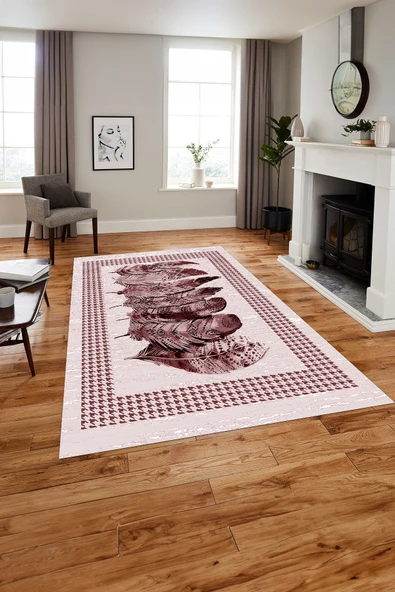 Napoli Home Baskılı Modern Kuş Tüyü Desen Yıkanabilir Kaymaz Taban Yolluk Mutfak Salon Halısı ürün görseli 1