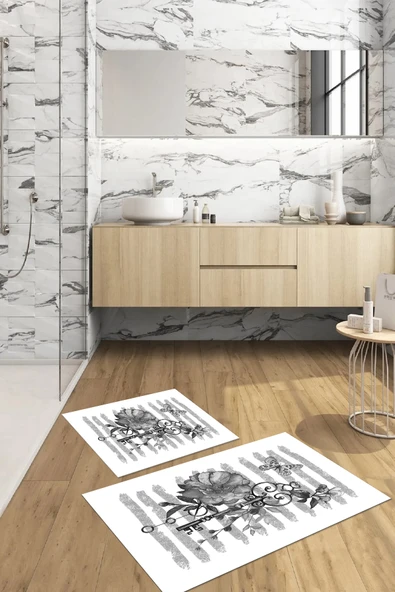 Napoli Home Dijital Baskılı Yıkanabilir Kaymaz Taban Gül Motifli Banyo Paspası Klozet Takımı ürün görseli 1