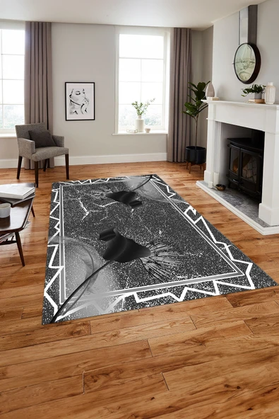 Napoli Home Baskılı Modern Çiçek Kuş Tüyü Yıkanabilir Kaymaz Taban Yolluk Mutfak Salon Halısı ürün görseli 1