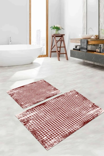 Napoli Home Dijital Baskılı Yıkanabilir Kare Desen Detaylı Banyo Paspası Klozet Takımı ürün görseli 1