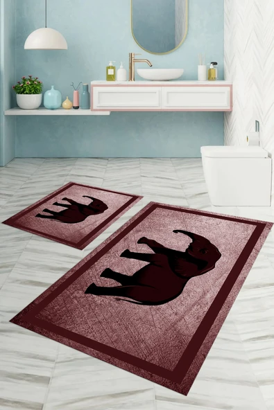 Napoli Home Dijital Baskılı Yıkanabilir Kaymaz Taban Fil Figürlü Banyo Paspası Klozet Takımı ürün görseli 1