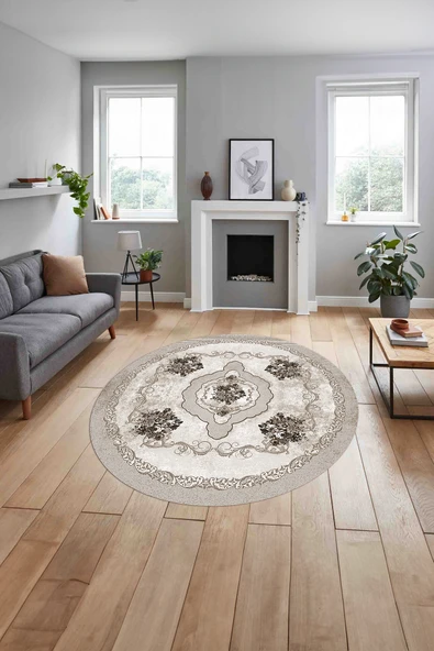 Napoli Home Baskılı Klasik Çiçek Detaylı Yıkanabilir Kaymaz Taban Yuvarlak Mutfak Salon Halısı ürün görseli 1