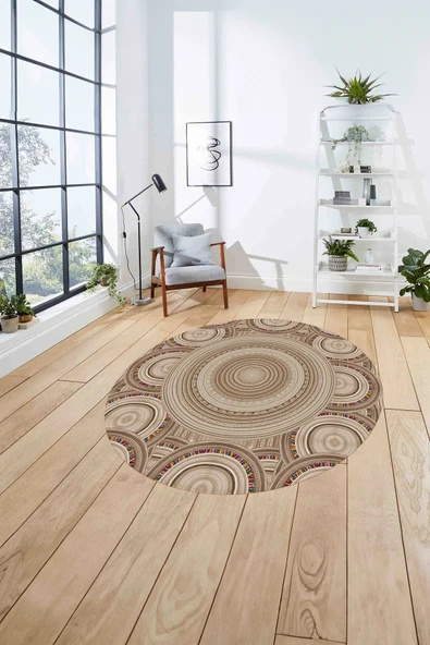 Napoli Home Dijital Baskılı Jüt Kilim Model Yıkanabilir Kaymaz Yuvarlak Mutfak Salon Halısı ürün görseli 1