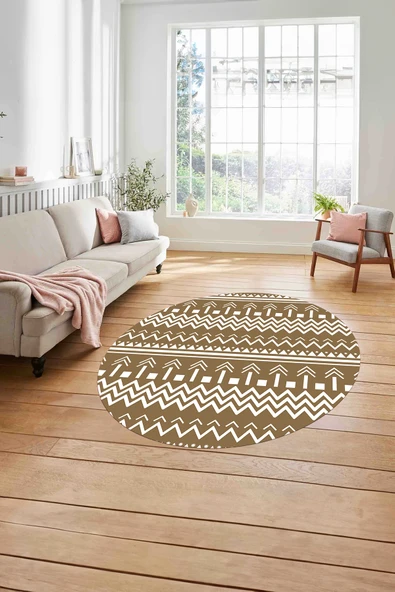 Napoli Home Baskılı İskandinav Kilim Görünümlü Yıkanabilir Yuvarlak Salon Halısı ürün görseli 1
