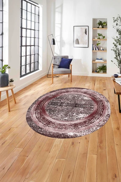 Napoli Home Çerçeveli Modern Sade Baskılı Yıkanabilir Kaymaz Taban Yuvarlak Salon Halısı ürün görseli 1