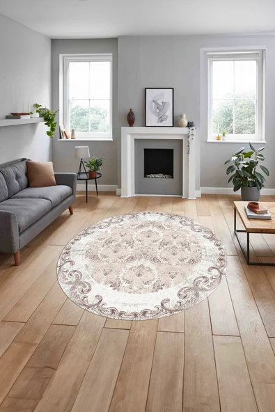 Napoli Home Baskılı Klasik Akrilik Çerçeve Model Yıkanabilir Kaymaz Taban Yuvarlak Salon Halısı ürün görseli 1