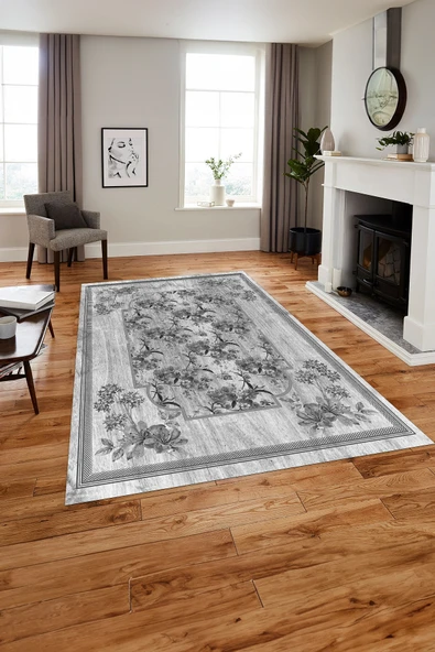 Napoli Home Baskılı Modern Çerçeveli Çiçekli Yıkanabilir Kaymaz Taban Yolluk Mutfak Salon Halısı ürün görseli 1