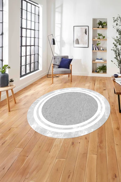 Napoli Home Çerçeveli Kenar Çizgili Model Yıkanabilir Kaymaz Taban Yuvarlak Salon Halısı ürün görseli 1