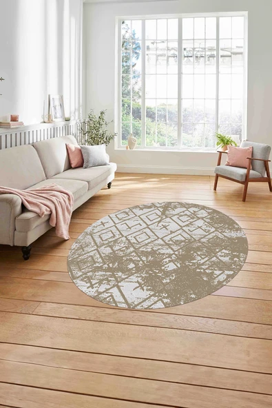 Napoli Home Baskılı İskandinav Vektörel Modelli Yıkanabilir Yuvarlak Salon Halısı ürün görseli 1