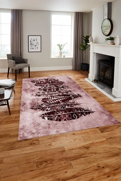 Napoli Home Baskılı Modern Kuş Tüyü Motifli Yıkanabilir Kaymaz Taban Yolluk Mutfak Salon Halısı ürün görseli 1