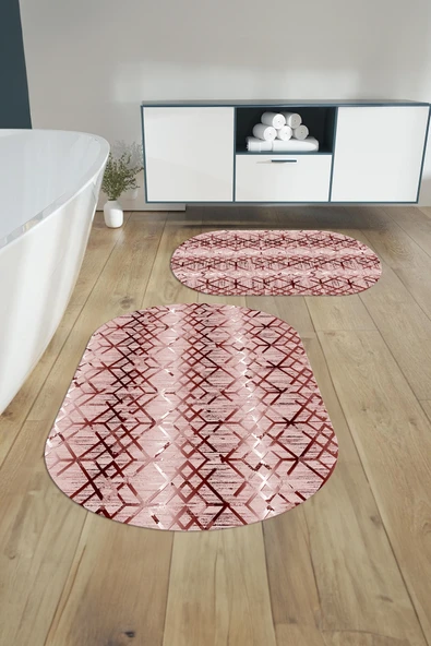 Napoli Home Dijital Yıkanabilir Kaymaz Taban Çizgi Desenli Oval Banyo Paspası Klozet Takımı ürün görseli 1