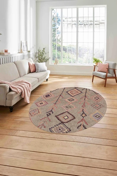 Napoli Home Dijital Baskılı İskandinav Desen Yıkanabilir Kaymaz Yuvarlak Mutfak Salon Halısı ürün görseli 1