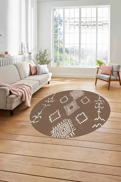 Napoli Home Baskılı İskandinav Etnik Modern Yıkanabilir Kaymaz Yuvarlak Mutfak Salon Halısı ürün görseli 1